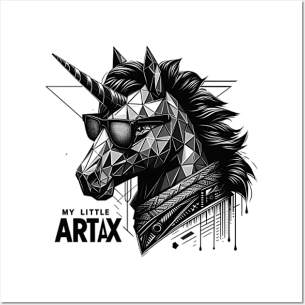 Geometric unicorn design, modern mood, black style, wearing sunglasses, My little artax Wall Art by StyleTops